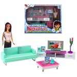 Набор мебели с куклой - Гостиная с телевизором 1TOY Набор мебели с куклой - Гостиная с телевизором 1TOY