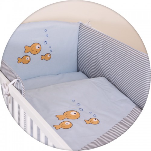 Постельное белье Ceba Baby 3 пр. Fishies blue-grey вышивка W-801-056-261